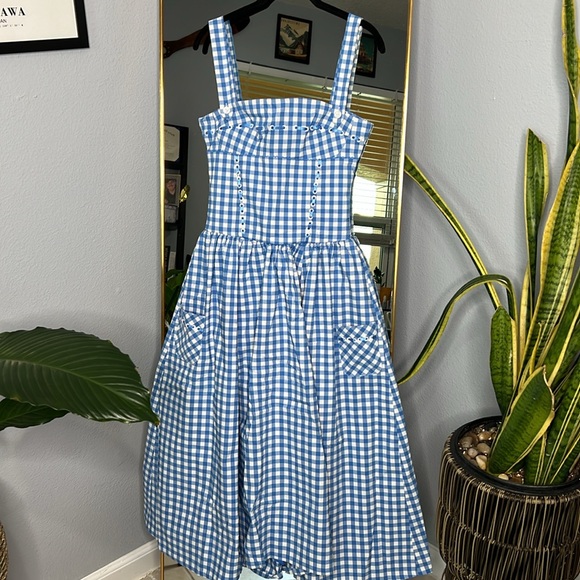 HOUSE OF CB 'Vivien' Regatta Blue Gingham Midi Sundress NWOT - Picture 7 of 10